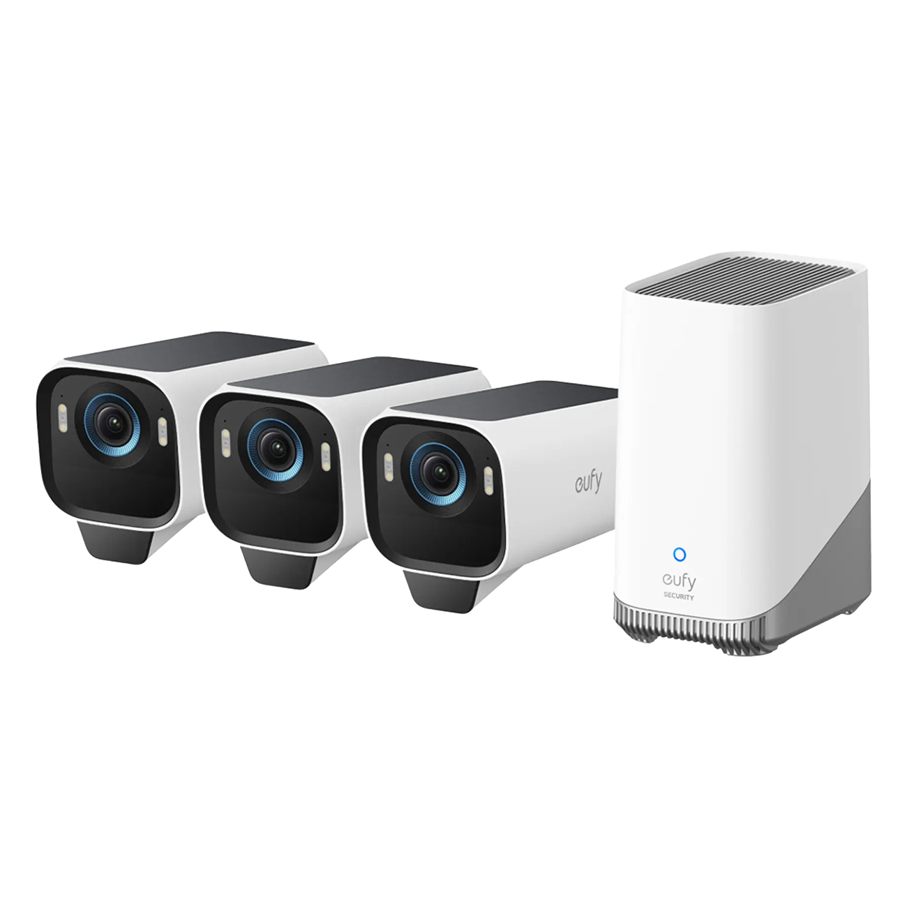 Eufy eufycam S3 Pro 3+1 weiß | Outdoor-Überwachsungskamera-Set | 3x Überwachungskamera + 1x Homebase | 4K-Auflösung | drahtlos | wetterfest