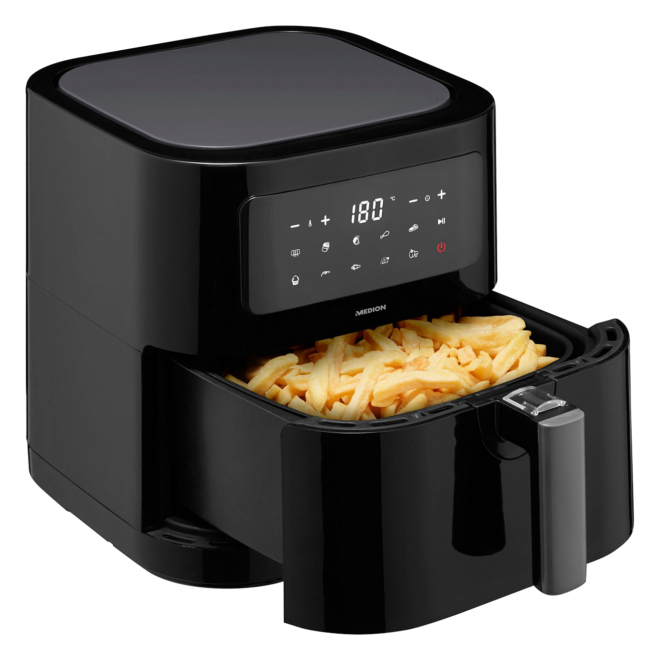 Medion LIFE E40 XL MD 11740 schwarz | Heißluftfritteuse | Nutzinhalt 5,2 L | Frittierkorb herausnehmbar | Temperatur 50-200 °C | Automatikprogramme