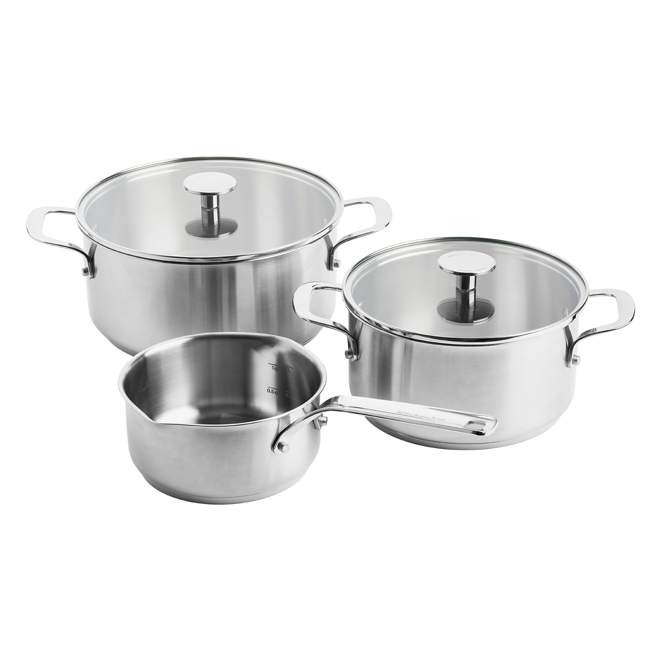 KitchenAid Stainless Steel silber | 5-Teiliges Kochtopfset | Spülmaschinengeeignet | Backofenfest | für alle Herdarten | 3-lagige